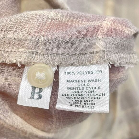 LOFT Womens Button Down Blouse Windowpane Lightweight Long Sleeve Beige Small - Picture 6 of 12